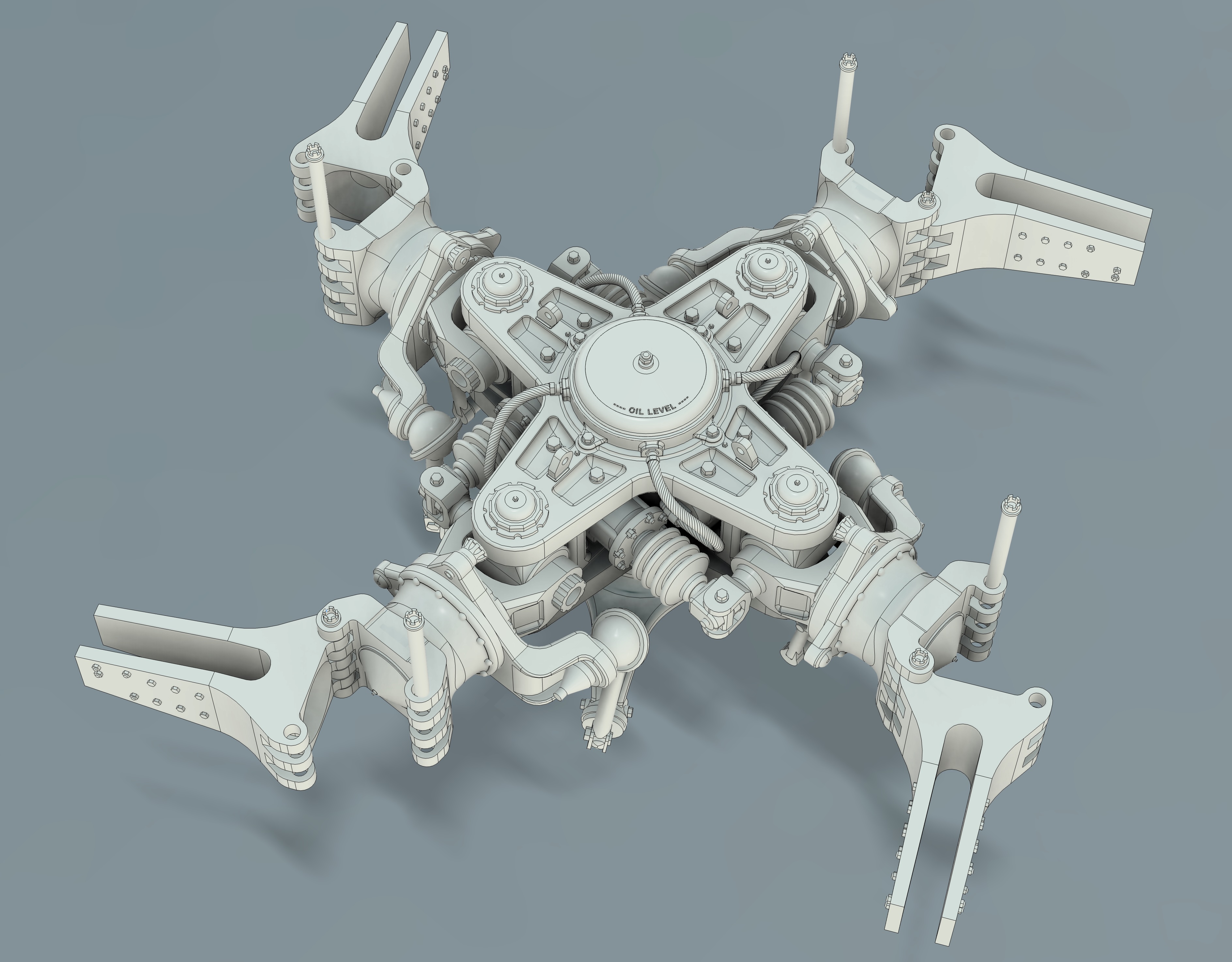 Detailed 28-piece main rotor head assembly upper view